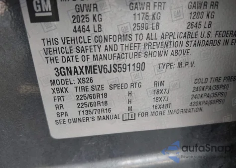 2018 Chevrolet Equinox Premier z USA, uszkodzony, nr VIN 3GNAXMEV6JS591190